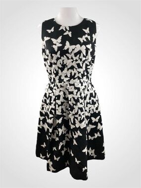 Talbots Black Dress with White Butterfly Print - Cotton - Fit & Flare - 10